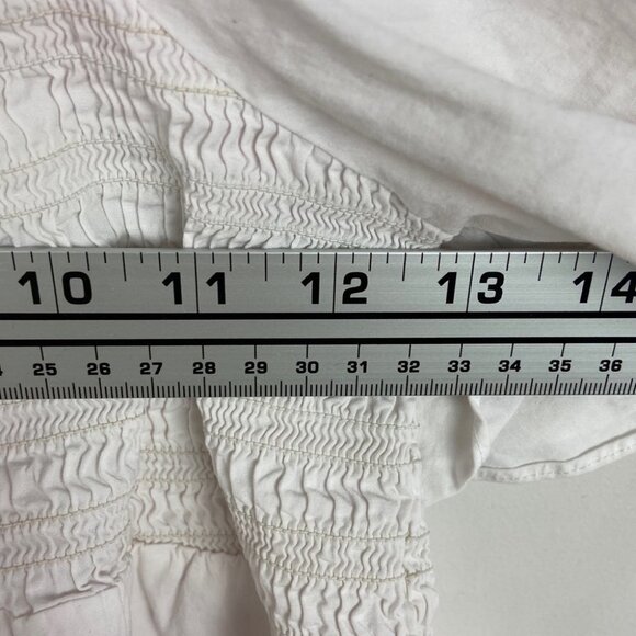 Natori Smocked Crop Top White Puff Sleeves Size Small Ribbed Josie Square Neck S - Picture 9 of 12